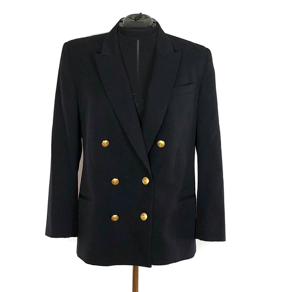 Brooks Brothers Double Breasted Navy Blazer Gold